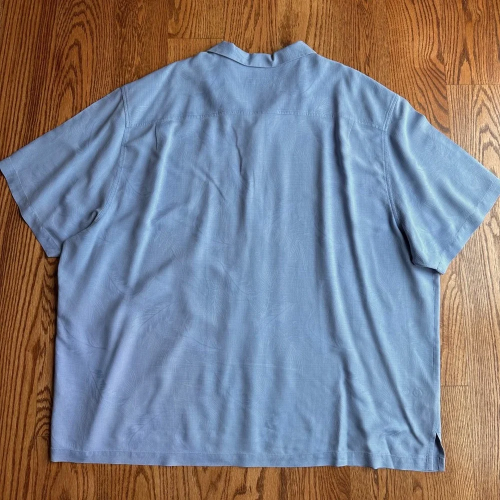 Tommy Bahama 109% Silk Camp Shirt Mens 4XB Blue Jacquard Leaf Short Sleeve - Picture 10 of 15